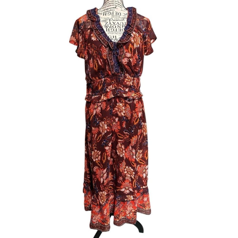 New Old Navy Dress Women Ruffle V‎ neck Floral Paisley Dress Lg Whimsical Flowy